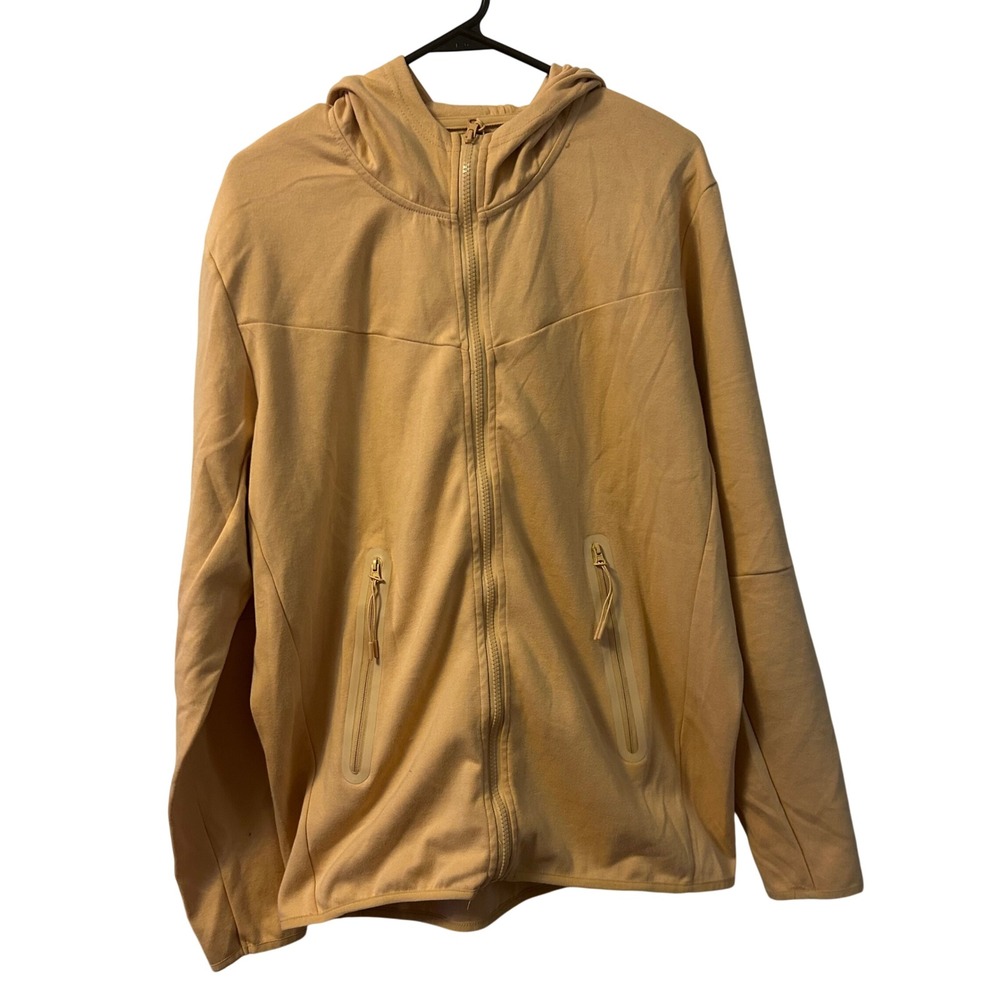 Mens Tech Fleece Full Zip Hoodie Tan Sand Beige Jacket Large Quiet Luxury Sport